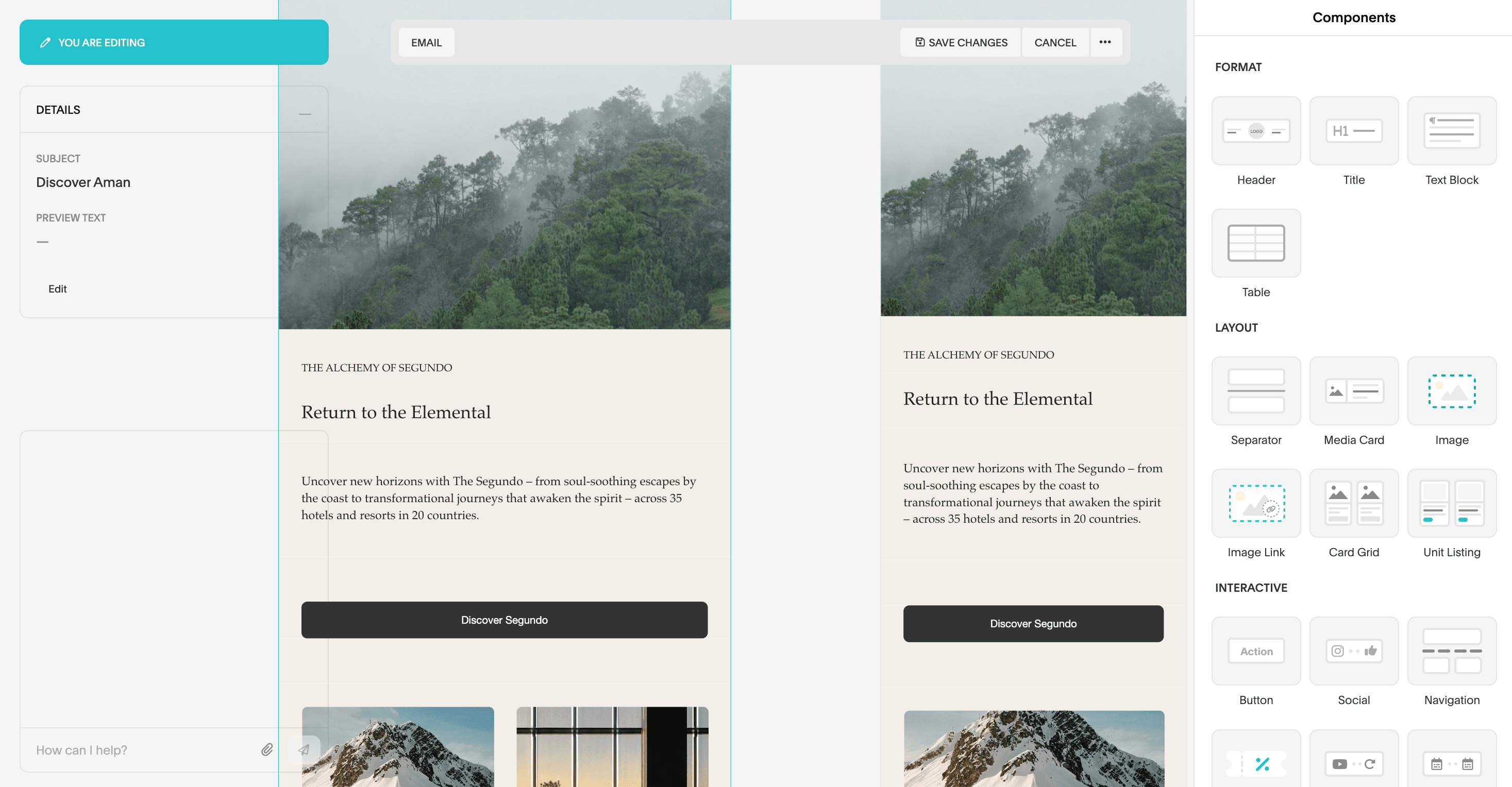 Akia email builder interface